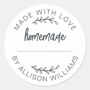 Witte Script Gemaakt Met Liefde Thuisgemaakt Voeds Ronde Sticker