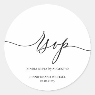 Witte script handtekening elegante trouw-RSVP Ronde Sticker
