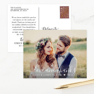 Witte Script Liefde en Dank Trouwfoto Briefkaart