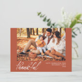 witte script oranje Thanksgiving fotokaart Feestdagenkaart (Staand voorkant)