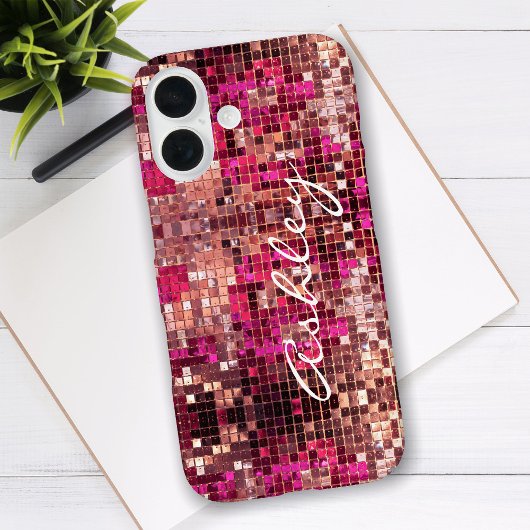 Witte scriptnaam op glitters Case-Mate iPhone case