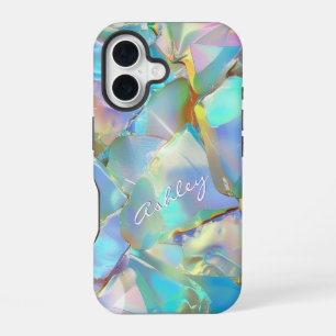 Witte scriptnaam op opale achtergrond iPhone 16 hoesje