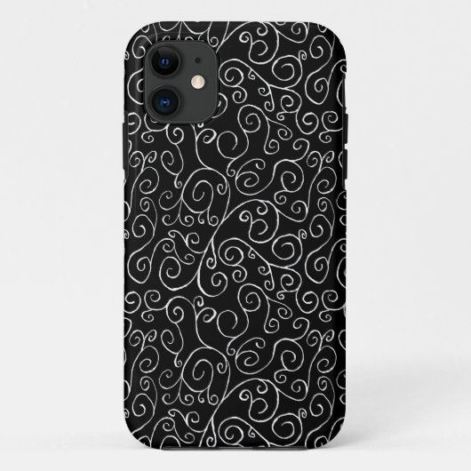 Witte scrollende curven op zwart Case-Mate iPhone case (Achterkant)