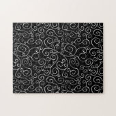 Witte scrollende krommen op Solid Black uitdagend Legpuzzel (Horizontaal)