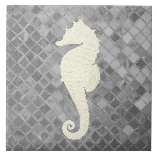 Witte Seahorse Grey Zeeen Patroon Keramische Tegel Tegeltje