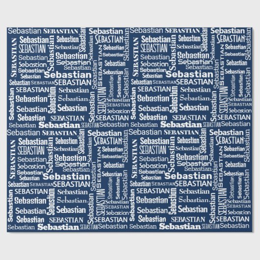 Witte SEBASTIAN naam op blauw Cadeaupapier (Vlak)