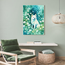 Witte Shiba in groene A-1 Poster