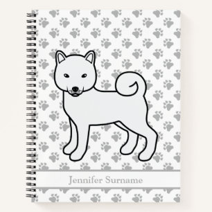 Witte Shiba Inu Schattige Cartoon Hond & Aangepast Notitieboek
