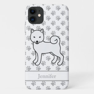 Witte Shiba Inu Schattige Cartoon Hond & Naam iPhone 11 Hoesje