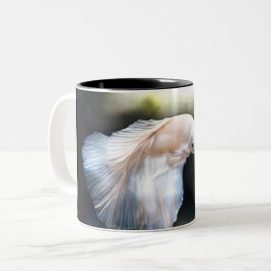Witte siamese gevechtsvis tweekleurige koffiemok (Voorkant links)