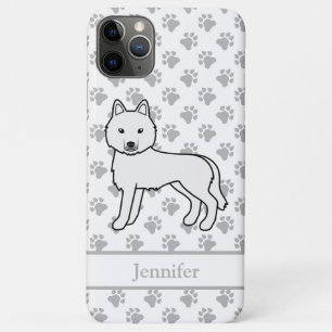 Witte Siberische Husky Cartoon Hond & Naam iPhone 11 Pro Max Hoesje