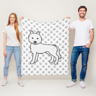 Witte Siberische Husky Cartoon Hond & Pootjes Fleece Deken