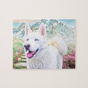 Witte siberische husky puzzel