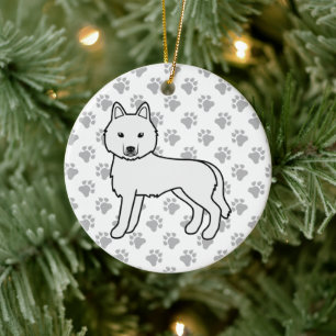 Witte Siberische Husky Schattige Cartoon Hond Keramisch Ornament