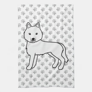 Witte Siberische Husky Schattige Cartoon Hond Theedoek