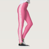 Witte Side Stripe Roze Leggings met aangepaste kle (Rechts)