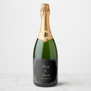 Witte sierlijke bloemachtige wijnfleslabel sparkling wijnetiket