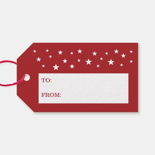 Witte sintersmaaktekst op rood cadeaulabel (Achterkant Horizontaal)