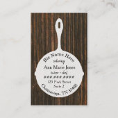 Witte Skillet Rustiek Houten Restaurant Cateraar Visitekaartje (Voorkant)