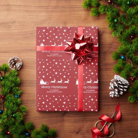 Witte slee van Kerstman en vrolijk kerstfeest teks Cadeaupapier (Feestdagen Geschenken)
