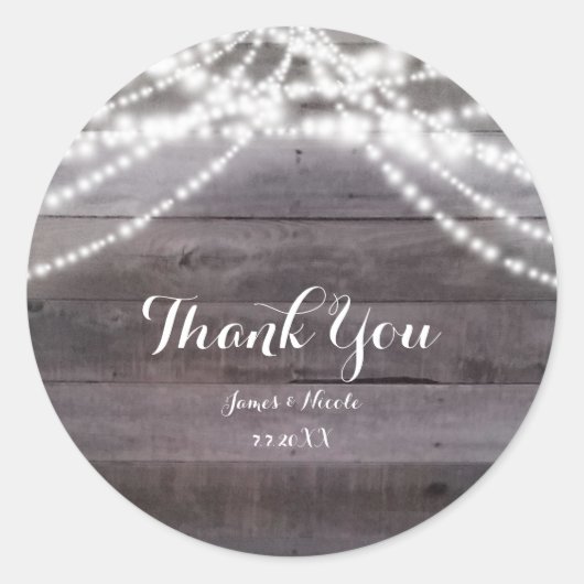 Witte slingerlichtjes & Favoriet van robuust hout Ronde Sticker (Voorkant)