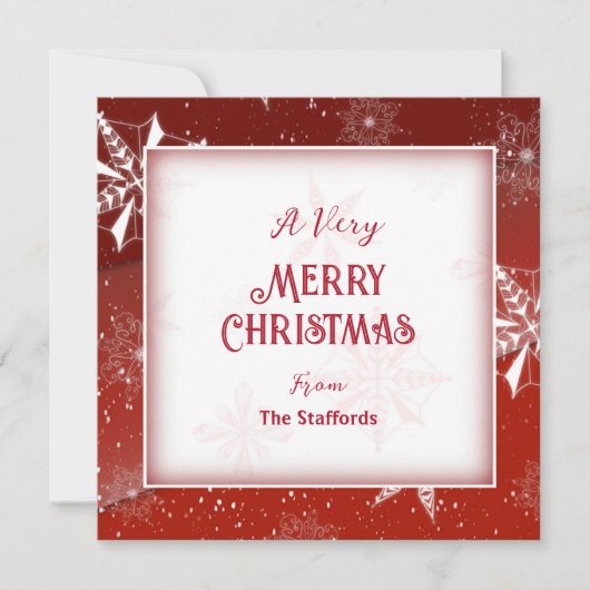 Witte Sneeuw op Rode Canvas Kerst Kaart (Voorkant)