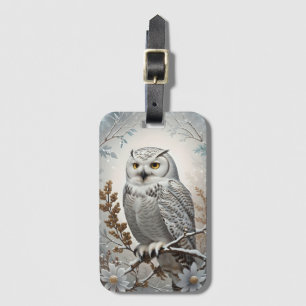 witte sneeuw uil winter bagagelabel