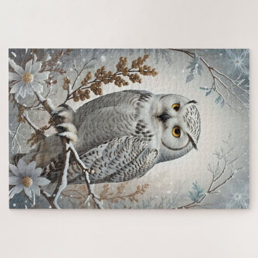 witte sneeuw uil winter legpuzzel (Horizontaal)