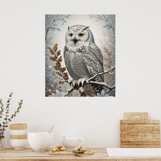  witte sneeuw uil winter poster (Keuken)