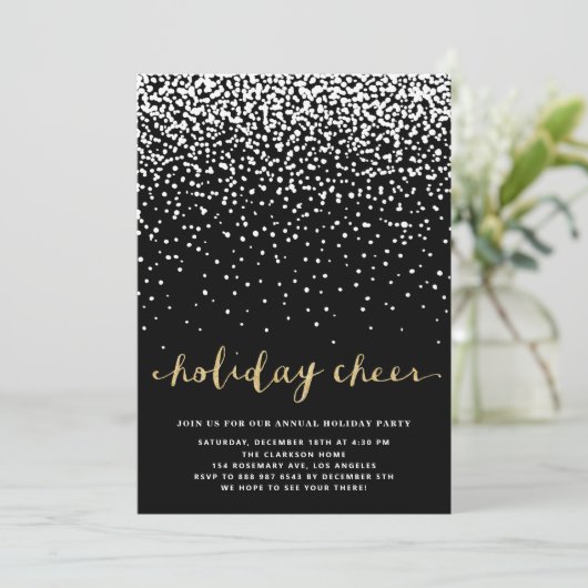 Witte sneeuw | Uitnodiging Faux Glitter Holiday (Staand voorkant)