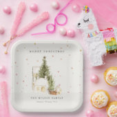 Witte sneeuwboomkuipen Vroegere kerstgroeten Papieren Bordje (Feest)