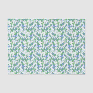 Witte sneeuwdruppels bloemenpatroon op poeder blau tissuepapier