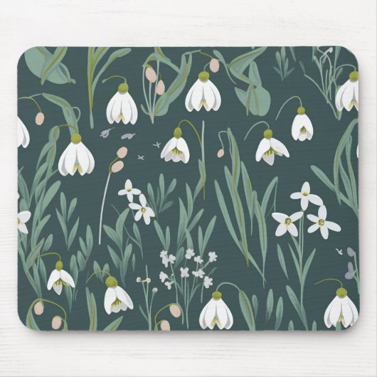 Witte sneeuwklokjes bloemen op groen muismat (Voorkant)