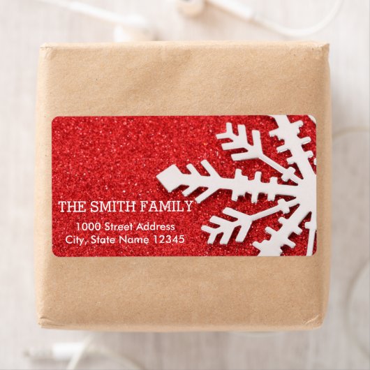 -witte sneeuwrode feestdag etiket (Insitu)