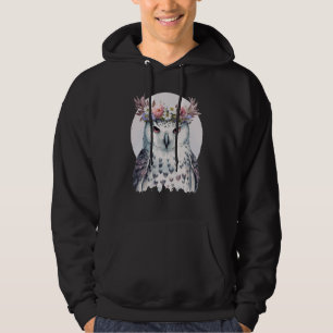 Witte Sneeuwuil Vogel Bloem Kroon Bloemrijk Vogels Hoodie