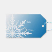 Witte sneeuwvlok op blauw cadeaulabel (Voorkant (Horizontaal))