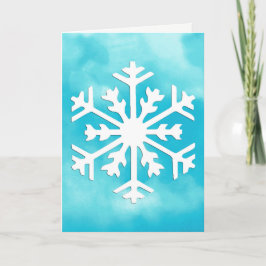 Witte sneeuwvlok op blauwe aquarel achtergrond feestdagen kaart