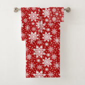 Witte sneeuwvlok op rood traditioneel patroon bad handdoek (Insitu)