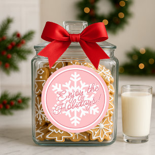 Witte Sneeuwvlok op Stof Roze Blush Roze Ronde Sticker