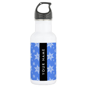 Witte sneeuwvlokken, Blauw, Je naam, Personaliseer Waterfles