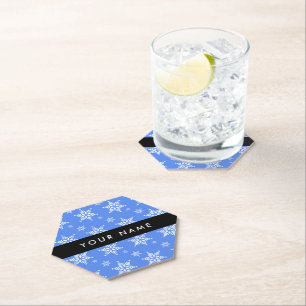 Witte sneeuwvlokken, Blauw, Jouw naam, Personalise Kartonnen Onderzetters