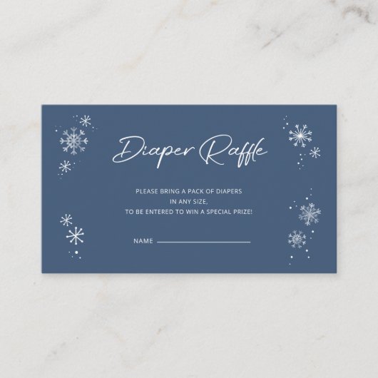 Witte Sneeuwvlokken Blauwe Luier Raffle Informatiekaartje (Voorkant)