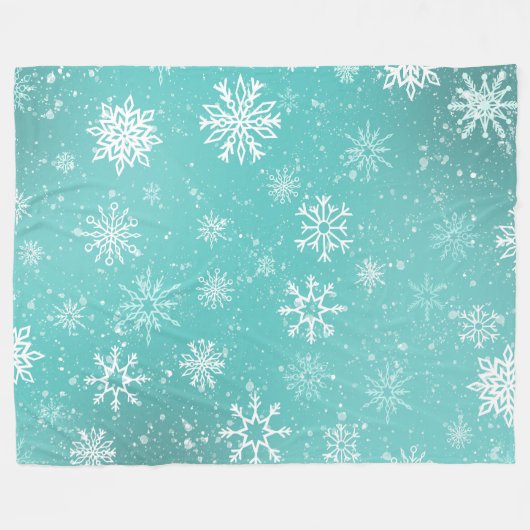 Witte sneeuwvlokken Blauwgroen Fleece Deken (Voorkant (Horizontaal))