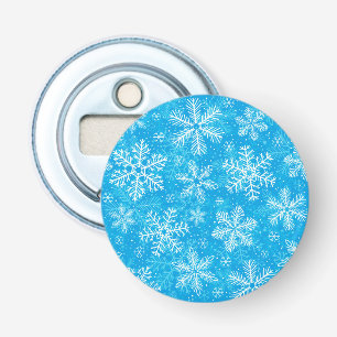 Witte sneeuwvlokken button flesopener