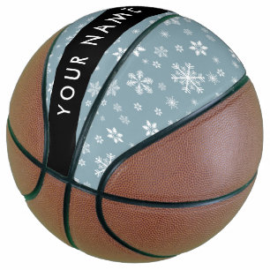 Witte sneeuwvlokken, grijs, Jouw naam, personalise Basketbal