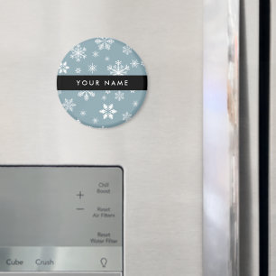 Witte sneeuwvlokken, grijs, Jouw naam, personalise Magneet