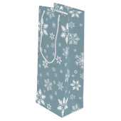 Witte sneeuwvlokken, grijs, Jouw naam, personalise Wijn Cadeautas (Achterkant Gekanteld)