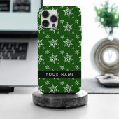 Witte sneeuwvlokken, Groen, Jouw naam, Personalise Case-Mate iPhone Case