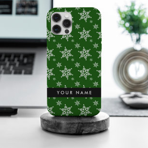 Witte sneeuwvlokken, Groen, Jouw naam, Personalise iPhone 15 Pro Max Hoesje