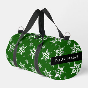 Witte sneeuwvlokken, Groen, Jouw naam, Personalise Plunjezak